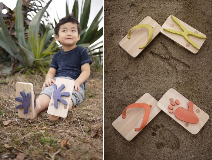 Divertidas sandalias de madera para dejar huellas de animales en la arena