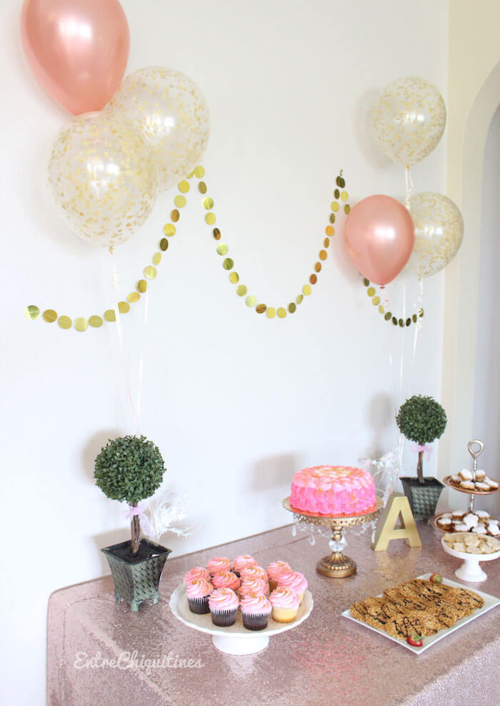 Decoración para Fiesta Baby Shower de Niña en Rose Gold y Dorado